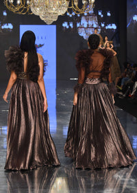 Dark Brown Party Gown In With Ruffled Frill Flounce - NOOR 2022