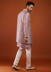Dusty Pink Bandi Jacket Kurta Set In Cotton Silk With Embroidery