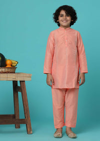 KALKI Peach Pink Floral Printed Jacket Kurta Set For Boys