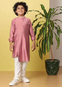 Kalki Peach Pink Boys Bandi Jacket Set With Threadwork