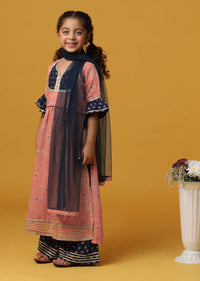 Kalki Peach Pink Printed Kurta And Sharara Set In Rayon For Girls