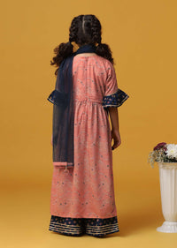 Kalki Peach Pink Printed Kurta And Sharara Set In Rayon For Girls