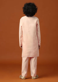 Kalki Peach Pink Sherwani Set In Silk With Threadwork For Boys