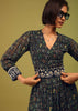 Navy Blue Palazzo Suit In Georgette With Multicolor Floral Print & Embroidery