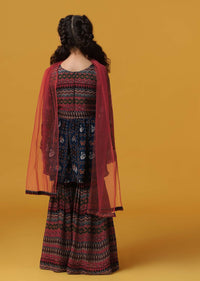 Kalki Peacock Blue Printed Kurta And Sharara Set In Georgette For Girls