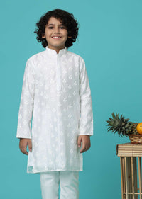 KALKI Pearl White Kurta Set With Threadwork For Boys