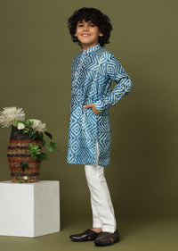 Kalki Persian Blue Printed Kurta Set In Tussar Silk For Boys