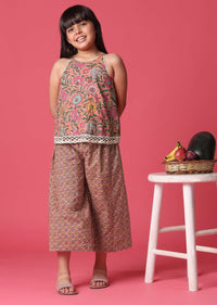 KALKI Persian Pink Printed Top And Palazzo Set For Girls