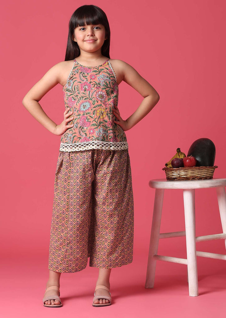 KALKI Persian Pink Printed Top And Palazzo Set For Girls