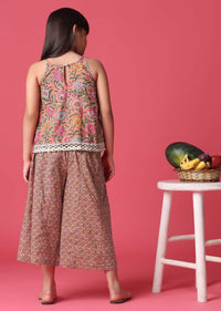 KALKI Persian Pink Printed Top And Palazzo Set For Girls