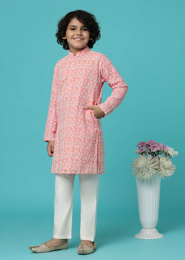 KALKI Petal Pink Thread Embroidered Kurta Set For Boys