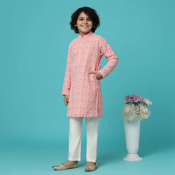 KALKI Petal Pink Thread Embroidered Kurta Set For Boys