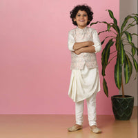 Kalki Petal Pink Bandi Jacket Set With Lucknowi Threadwork for Boys