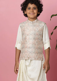 Kalki Petal Pink Bandi Jacket Set With Lucknowi Threadwork for Boys