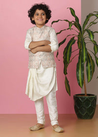 Kalki Petal Pink Bandi Jacket Set With Lucknowi Threadwork for Boys