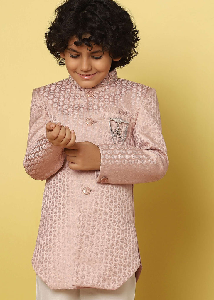 Kalki Pink Embroidered Sherwani Set In Raw Silk With Sequins For Boys