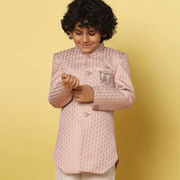 Kalki Pink Embroidered Sherwani Set In Raw Silk With Sequins For Boys