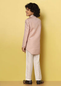 Kalki Pink Embroidered Sherwani Set In Raw Silk With Sequins For Boys