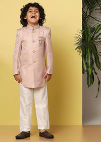 Kalki Pink Embroidered Sherwani Set In Raw Silk With Sequins For Boys