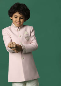 Kalki Pink Sherwani Set In Suiting Fabric With Threadwork For Boys