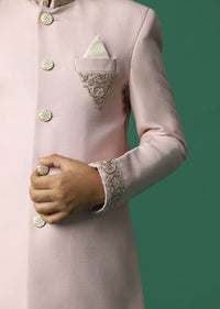 Kalki Pink Sherwani Set In Suiting Fabric With Threadwork For Boys