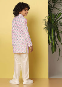 Kalki Pink Sherwani Set With Threadwork In Silk For Boys