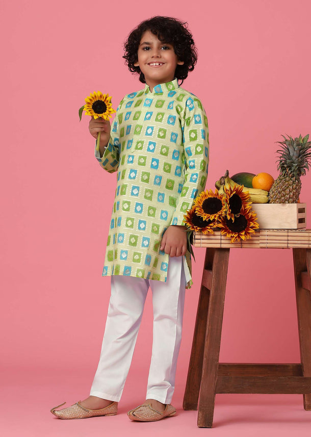 KALKI Pista Green Printed Kurta Set For Boys