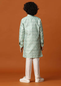Kalki Pista Green Boys Kurta Set In Silk With Sequins And Threadwork For Boys
