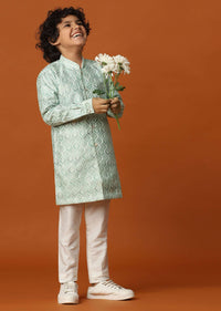 Kalki Pista Green Boys Kurta Set In Silk With Sequins And Threadwork For Boys