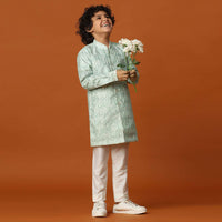 Kalki Pista Green Boys Kurta Set In Silk With Sequins And Threadwork For Boys