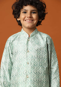 Kalki Pista Green Boys Kurta Set In Silk With Sequins And Threadwork For Boys
