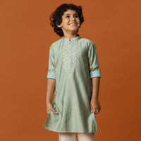 Kalki Pista Green Kurta Set In Silk For Boys