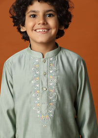 Kalki Pista Green Kurta Set In Silk For Boys