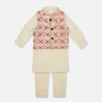 Kalki Powder Pink Printed Kurta Jacket Set In Cotton For Boys