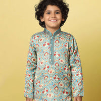 Kalki Powder Blue Abstract Printed Boy's Kurta Set In Silk With Zari Work