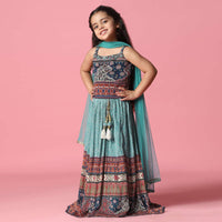 Kalki Powder Blue Embroidered Lehenga Set In Georgette For Girls