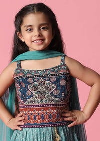 Kalki Powder Blue Embroidered Lehenga Set In Georgette For Girls