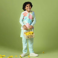 Kalki Powder Blue Jacket Kurta Set In Silk With Floral Print For Boys