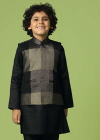 Kalki Print Black Jacket Kurta Set In Silk