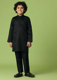 Kalki Print Black Jacket Kurta Set In Silk