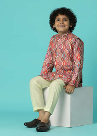 Kalki Printed Petal Pink Jacket Kurta Set In Silk