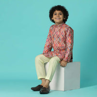 Kalki Printed Petal Pink Jacket Kurta Set In Silk