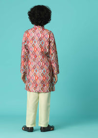 Kalki Printed Petal Pink Jacket Kurta Set In Silk