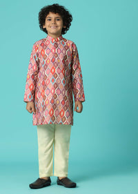 Kalki Printed Petal Pink Jacket Kurta Set In Silk
