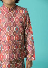 Kalki Printed Petal Pink Jacket Kurta Set In Silk