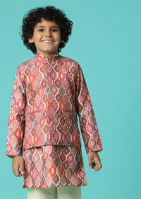 Kalki Printed Petal Pink Jacket Kurta Set In Silk
