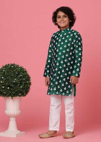 KALKI Rama Green Kurta Set With Threadwork For Boys