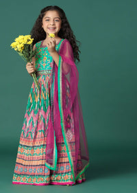 Kalki Rani Pink Blouse Lehenga Set In Silk With Thread Work For Girls