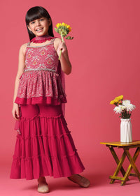 KALKI Rani Pink Embroidered Kurti And Sharara Set For Girls