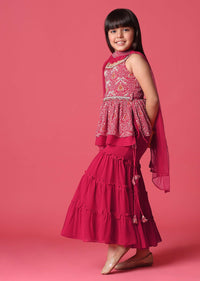 KALKI Rani Pink Embroidered Kurti And Sharara Set For Girls